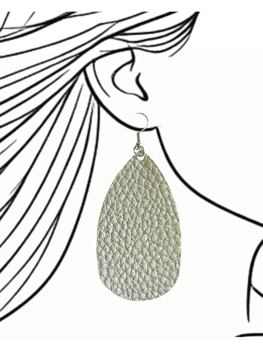 Silver Gray Shimmer Faux Leather Earrings 3in Minimalist Teardrop Dangles
